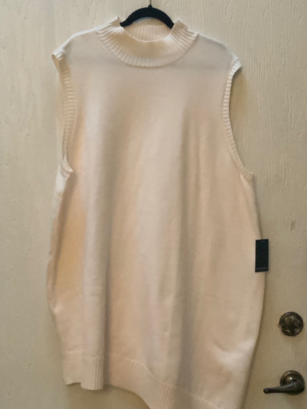 The Eloquii Women's Cream Mock Neck Sleeveless Asymmetrical Long Sweater